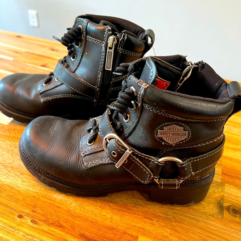 Kids Harley Davidson Black Leather Boots